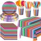 177 PCS Mexican Fiesta Party Supplies Fiesta Tableware Set Mexican Serape Paper Plates Napkins Cups Mexico Stripes Plastic Tablecloth for Cinco De Mayo Mexico Birthday Party